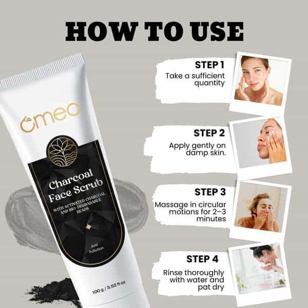 Omeo Charcoal Anti Pollution Face Scrub For Oily To Normal Skin | With Activated Charcoal - 100G