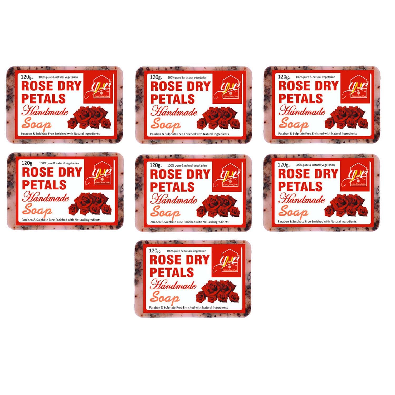 Ynb Yours Natural Buddy Organic Rose Dry Petals Handmade Sls & Paraben Free Soap 120g (pack Of 7)