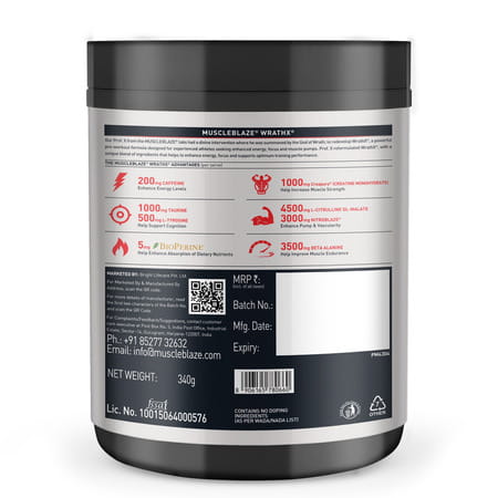Muscleblaze Pre Workout Wrathx With Creapure ? | Nitroblaze & Bioperine (Cola Frost | 340 G)