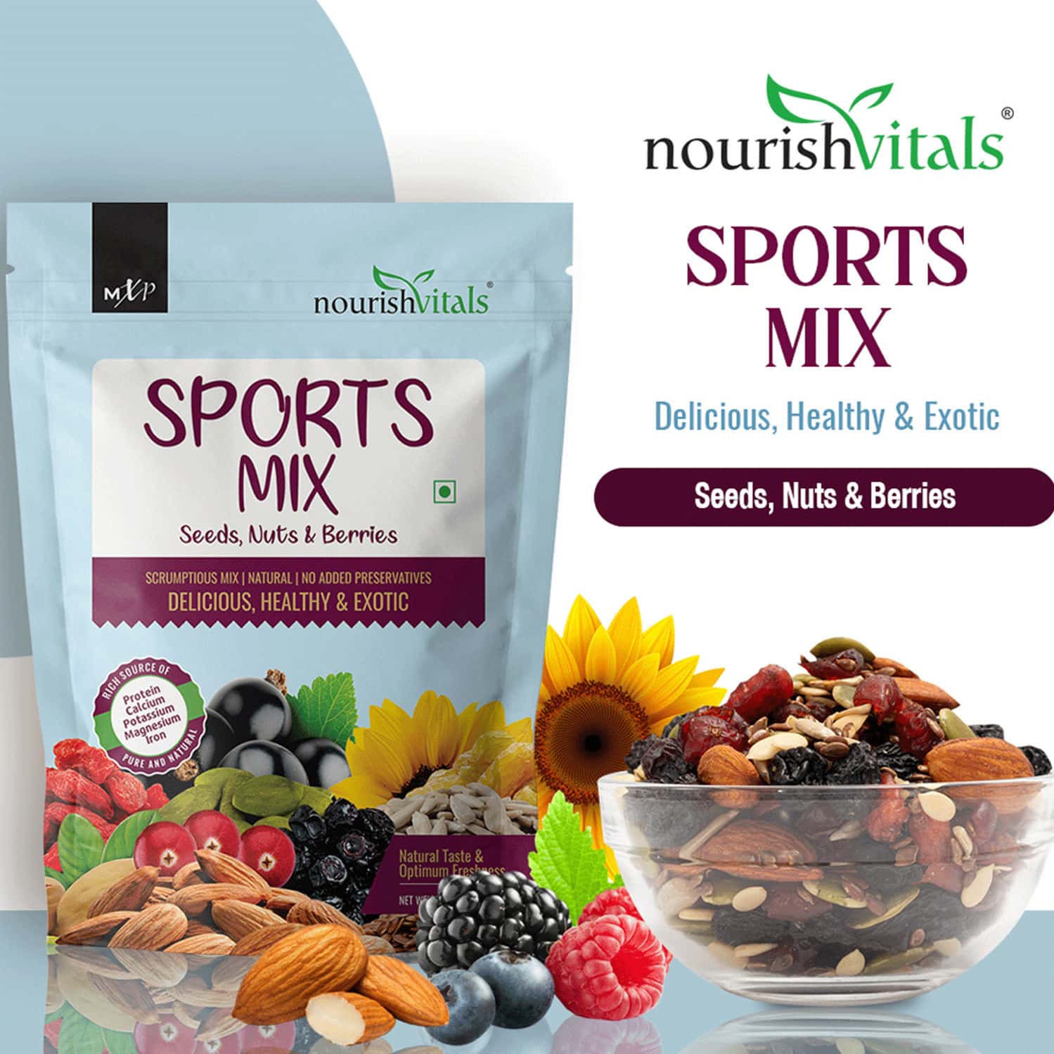 Buy NOURISHVITALS HEALTHY MUNCHING COMBO SPORTS MIX SEEDS NUTS+MIX BERRIES SCRUMPTIOUS MIX