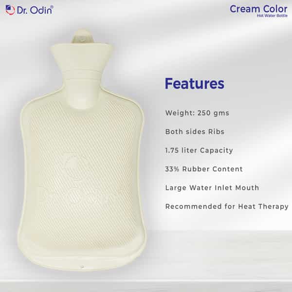 Dr. Odin Hot Water Bag (1.75 Litre) Non Electric Leakproof Hot Water Bottle For Body Pain (Cream)