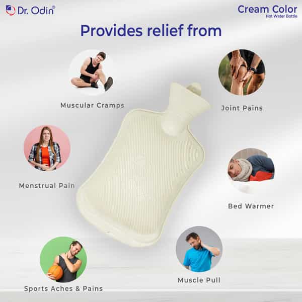 Dr. Odin Hot Water Bag (1.75 Litre) Non Electric Leakproof Hot Water Bottle For Body Pain (Cream)