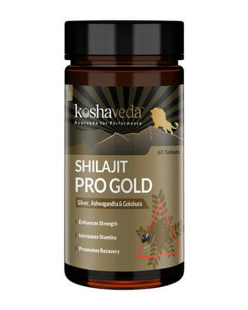 Koshaveda Shilajit Pro Gold (60 Tablets) | Fortified With 24 Carat Gold | Shilajit | Ashwagandha