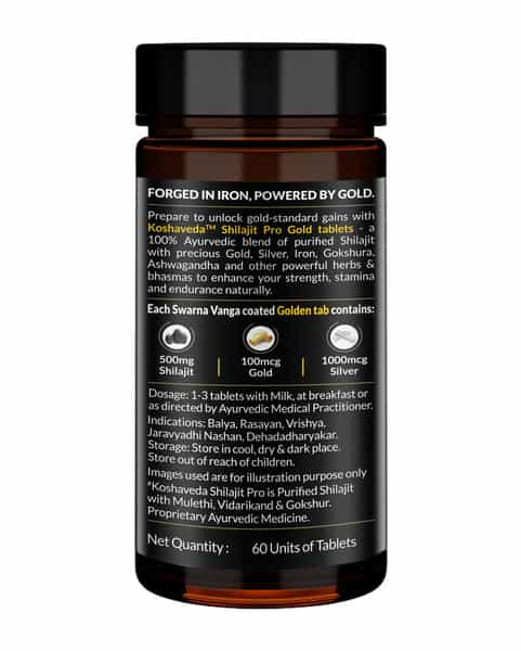 Koshaveda Shilajit Pro Gold (60 Tablets) | Fortified With 24 Carat Gold | Shilajit | Ashwagandha