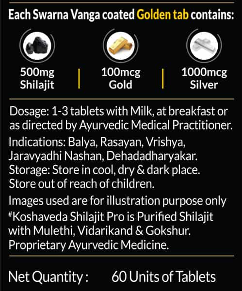 Koshaveda Shilajit Pro Gold (60 Tablets) | Fortified With 24 Carat Gold | Shilajit | Ashwagandha