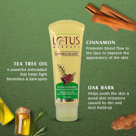 Lotus Herbals Teatreewash Tea Tree & Cinnamon Anti-Acne Oil Control Face Wash 100g ( Pack Of 2 )