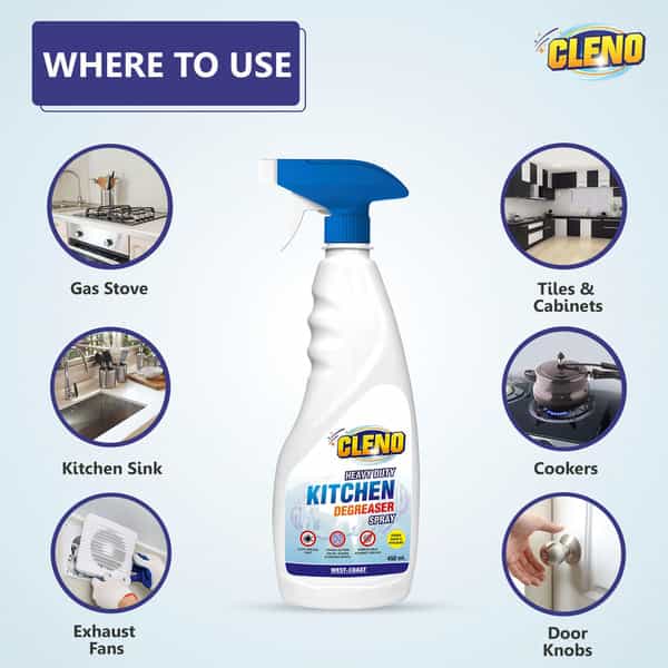 Cleno Kitchen Cleaner Spray Cleans Sticky Dirt From Gas Stove/Kitchen Sink/Kitchen Slab - 450Ml