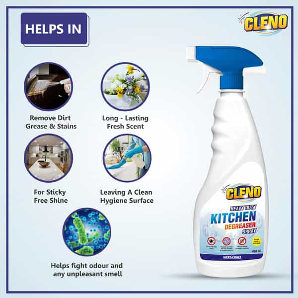 Cleno Kitchen Cleaner Spray Cleans Sticky Dirt From Gas Stove/Kitchen Sink/Kitchen Slab - 450Ml