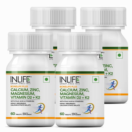 Inlife Calcium Magnesium Zinc Vitamin D B12 K2 & Folic Acid Supplement | Bone & Joint Support - 60N
