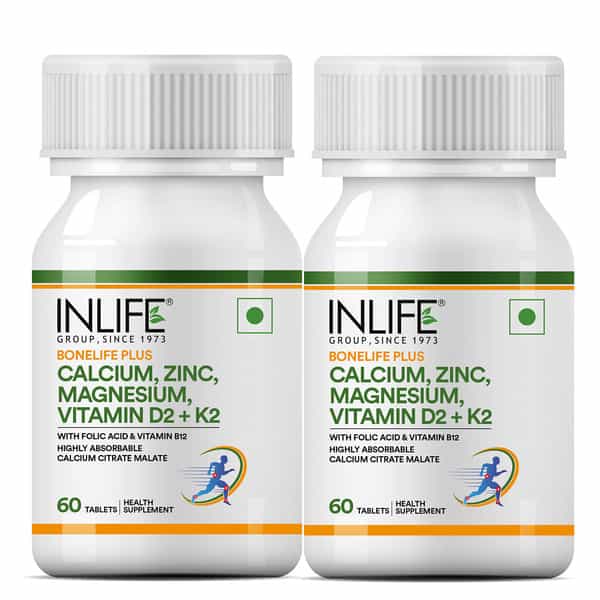 Inlife Calcium Magnesium Zinc Vitamin D B12 K2 & Folic Acid Supplement | Bone & Joint Support - 60N
