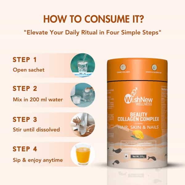 Wishnew Wellness Beauty Collagen Complex Radiant Hair, Skin&Nails 21 Sachets With Collagen Pack Of 2