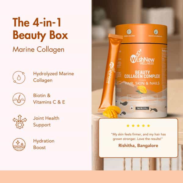 Wishnew Wellness Beauty Collagen Complex Radiant Hair, Skin&Nails 21 Sachets With Collagen Pack Of 2