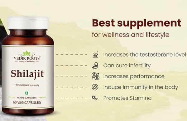 Vedikroots Shilajit 60 Capsules 450 Mg 100% Organic | For Metabolism Immunity And Sexual Wellness