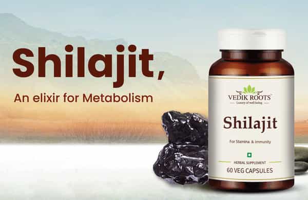 Vedikroots Shilajit 60 Capsules 450 Mg 100% Organic | For Metabolism Immunity And Sexual Wellness