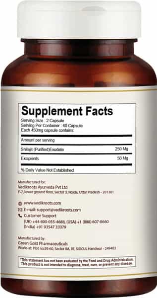 Vedikroots Shilajit 60 Capsules 450 Mg 100% Organic | For Metabolism Immunity And Sexual Wellness