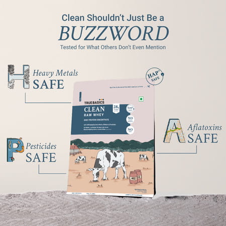 Truebasics Clean Raw Whey Protein Concentrate Powder (Unflavoured 1kg) | 28g Protein