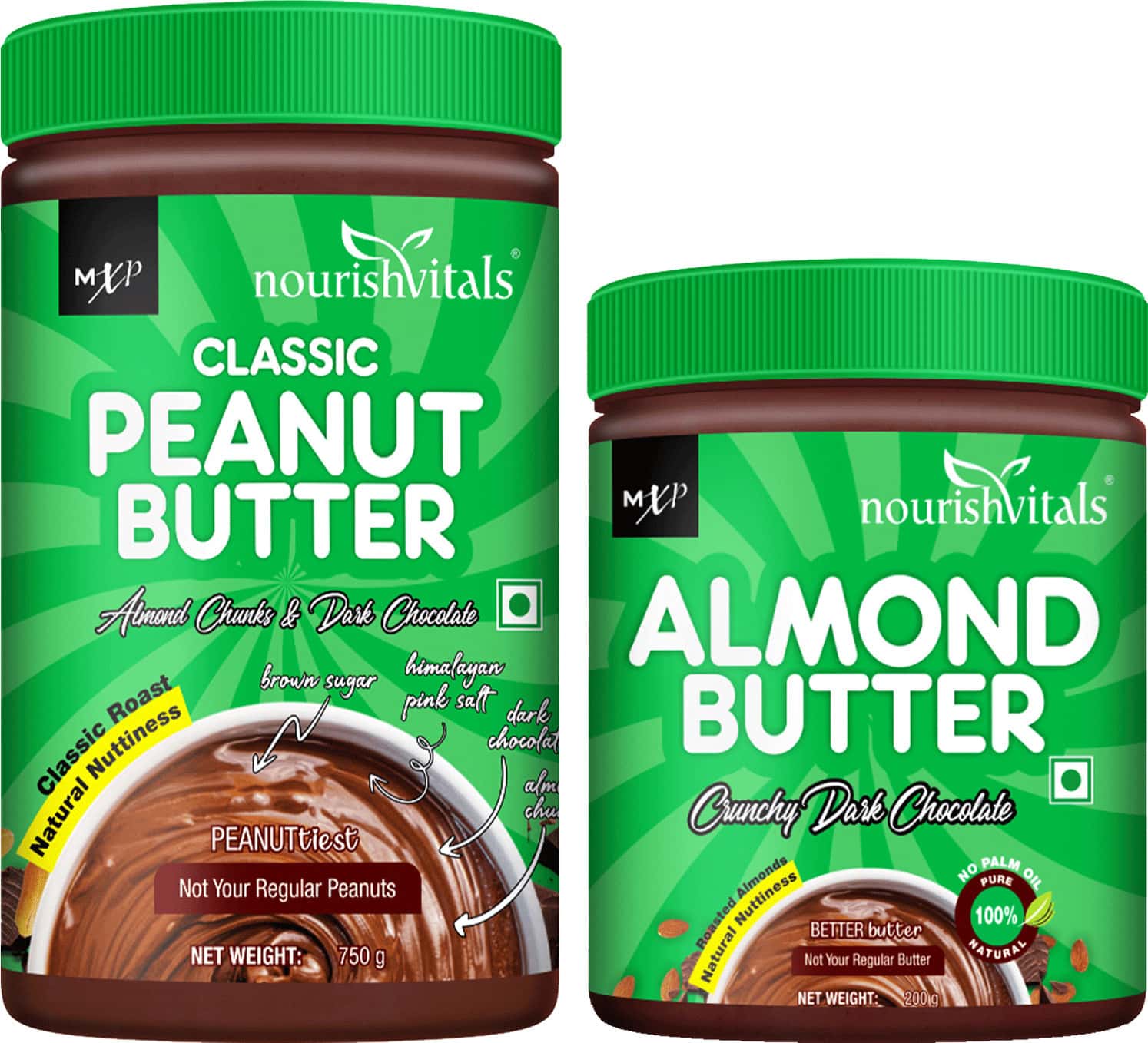 Nourishvitals Irresistibly Tasty Combo | Classic Peanut Butter 750 G(Crunchy Dark Chocolate) 200 G