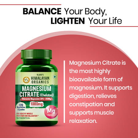Vlado'S Himalayan Organics Magnesium Citrate (Chelated) 1000mg | 120 Veg Capsules