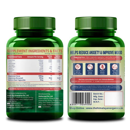 Vlado'S Himalayan Organics Magnesium Citrate (Chelated) 1000mg | 120 Veg Capsules