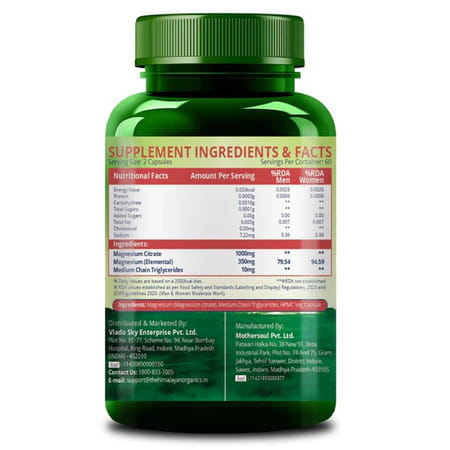 Vlado'S Himalayan Organics Magnesium Citrate (Chelated) 1000mg | 120 Veg Capsules