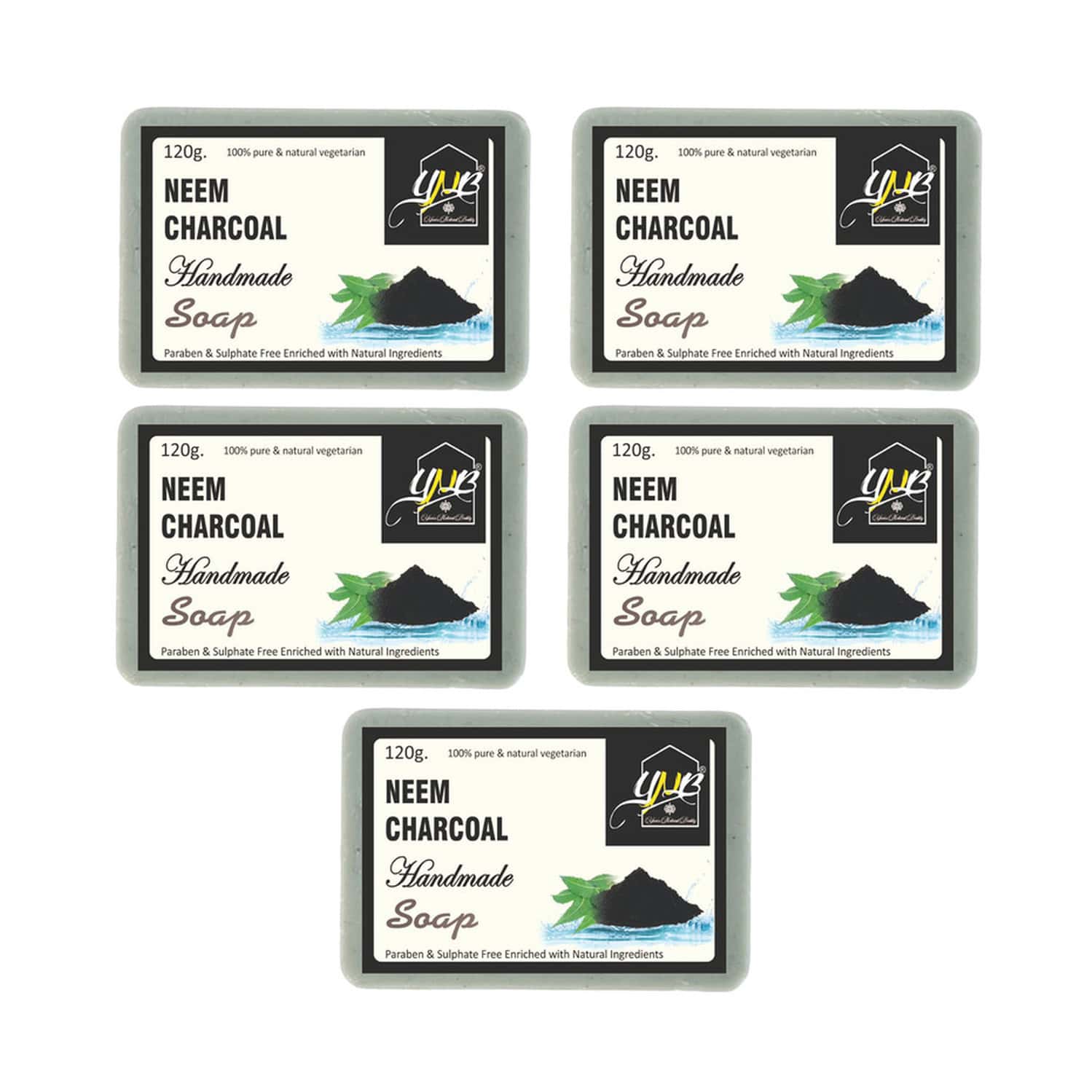 Ynb Yours Natural Buddy Organic Neem Charcoal Handmade Sls & Paraben Free Soap 120g (pack Of 5)
