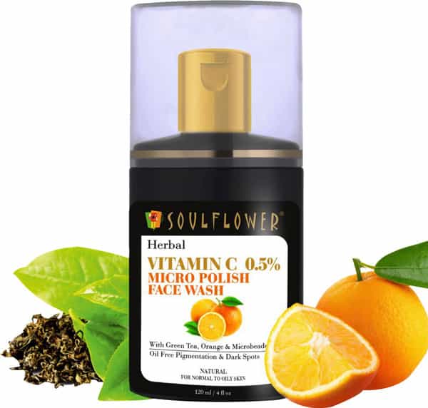 Soulflower Herbal Vitamin C 0.5% Micro Polish Face Wash With Green Tea Orange & Microbeads 120Ml