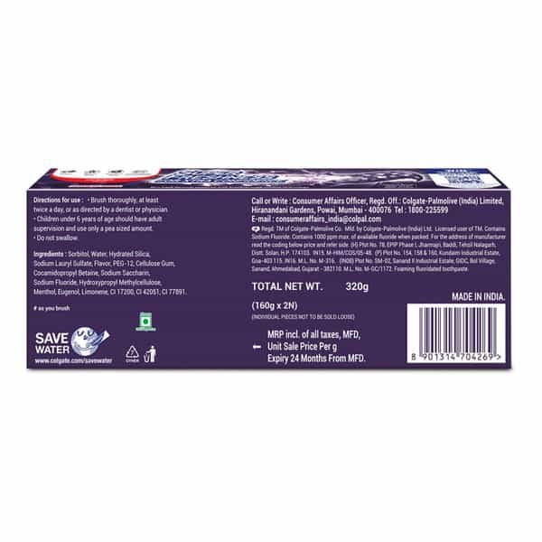 Colgate Maxfresh 320G (160G X 2 | Pack Of 2) Purple Gel Paste With Menthol For Super Fresh Breath