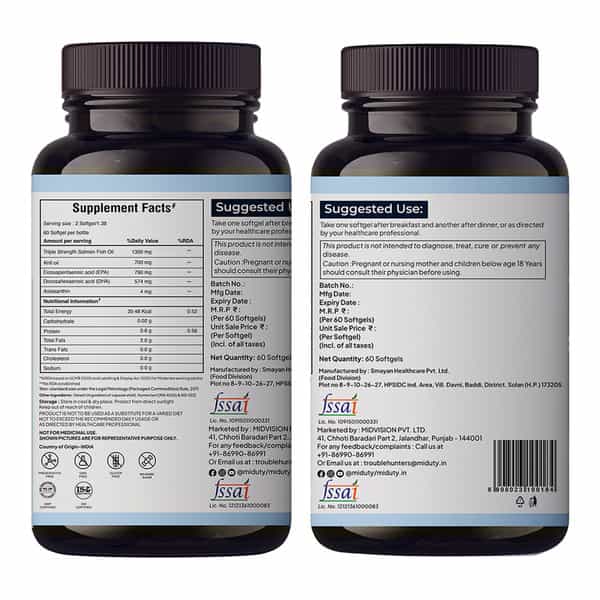 Miduty Krill Omega Complex - Omega 3 - Epa & Dha - Heart & Brain Health - Astaxanthin - 60 Softgels
