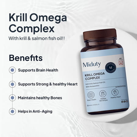 Miduty Krill Omega Complex - Omega 3 - Epa & Dha - Heart & Brain Health - Astaxanthin - 60 Softgels