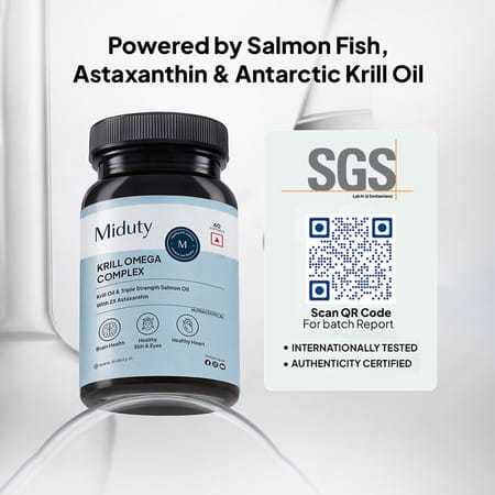 Miduty Krill Omega Complex - Omega 3 - Epa & Dha - Heart & Brain Health - Astaxanthin - 60 Softgels