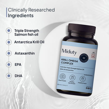 Miduty Krill Omega Complex - Omega 3 - Epa & Dha - Heart & Brain Health - Astaxanthin - 60 Softgels