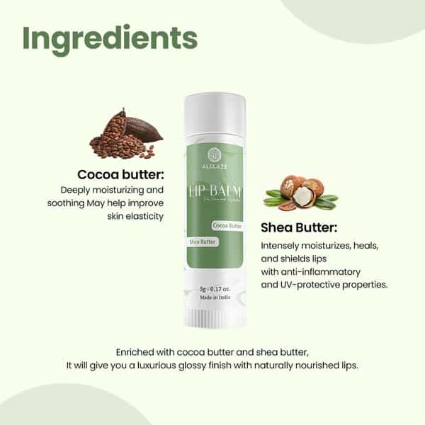 Alglaze Lip Balm With Jojoba Oil & Shea Butter | Hydrates| Softens & Adds Natural Shine | G