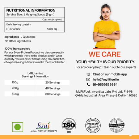 Myfitfuel Pure Glutamine (.44 Lbs) 200 Gm | Orange| Amino Acid