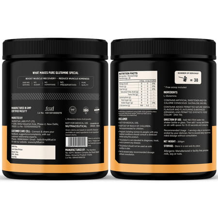 Myfitfuel Pure Glutamine (.44 Lbs) 200 Gm | Orange| Amino Acid