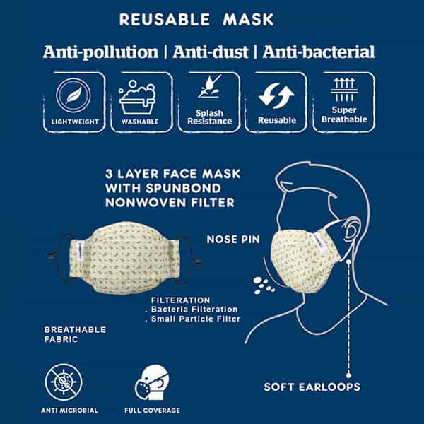 Carriall Adult Unisex 3 Layer Reusable Washable Cotton Mask (Camsm045) Pack Of 3