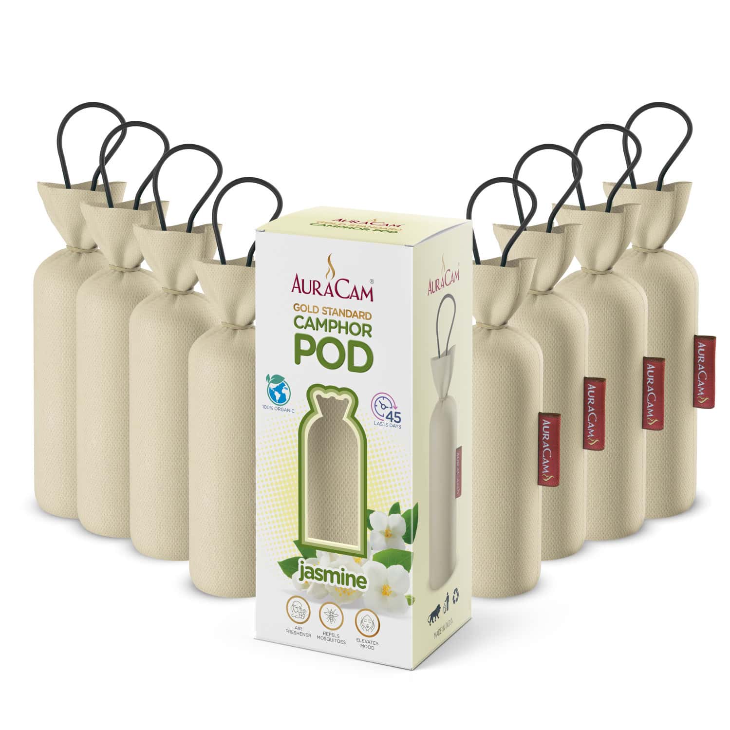 Auracam Gold Standard Camphor Pod Cone Jasmine- Set Of 8