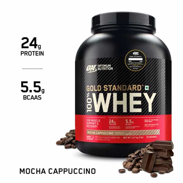 Optimum Nutrition (On) Gold Standard 100% Whey Protein Mocha Cappuccino Flavour 5 Lbs 2.27Kg Powder
