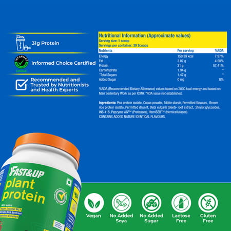 Fast&Up Vegan Plant Protein -31g Protein (Chocolate)