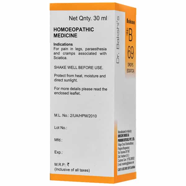 Dr Bakshi's Bakson Homoeopathy B69 Sciatics Drops 30 Ml