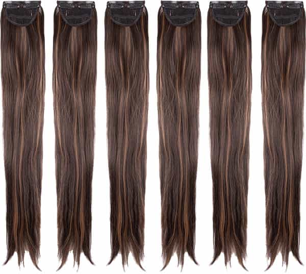 Streak Street Clip-In 24" Straight Mix-Brown Side Patches (6Pcs Set)