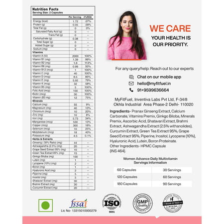 Myfitfuel Advance Women Multivitamin Daily Essential - 37 Herbs- Vitamins & Minerals (120 Tablets)