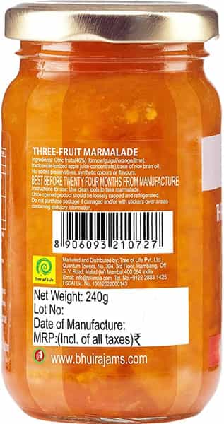 Bhuira All Natural Strawberry Preserve And Three Fruit Marmalade | No Sugar |240 Gm X 2 - Pack Of 2