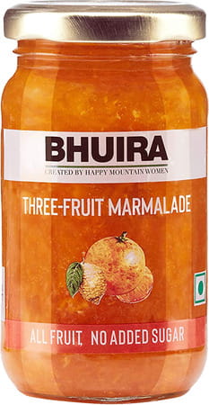 Bhuira All Natural Strawberry Preserve And Three Fruit Marmalade | No Sugar |240 Gm X 2 - Pack Of 2