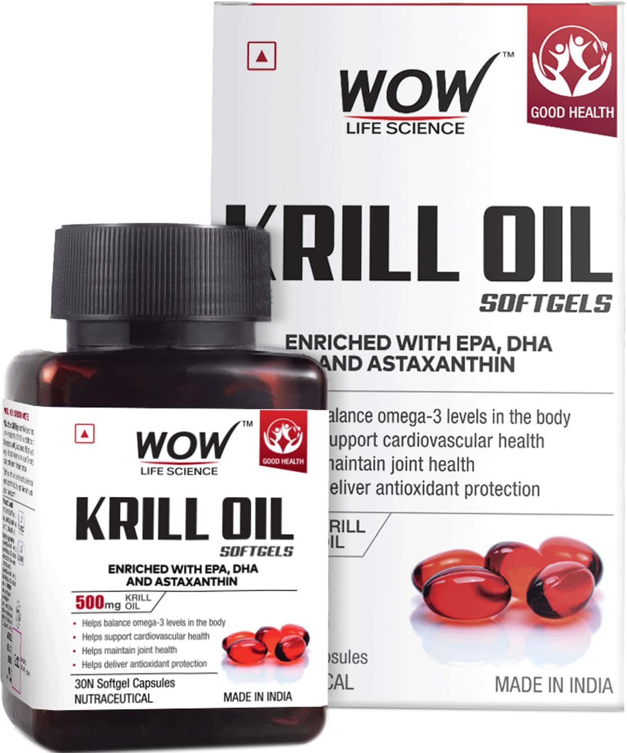 Wow Life Science Krill Oil 500 Mg - 30 Softgel Capsules