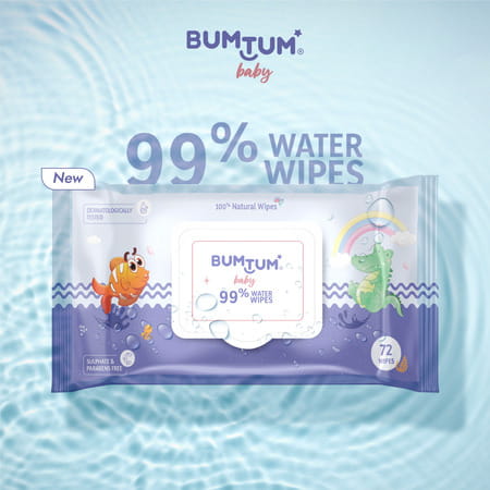 Bumtum Baby Gentle 99% Pure Water Wet Wipes With Lid Paraben Free (Pack Of 5 | 72 Pcs. Per Pack)