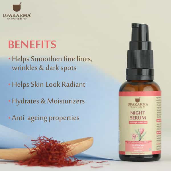 Upakarma Night Serum With Saffron For Face Night Skin Repair And Anti Aging -30Ml