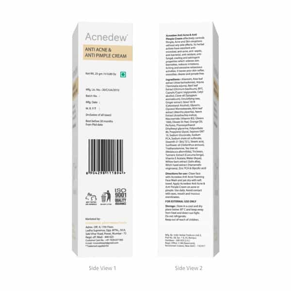 Acnedew Anti Acne & Pimple Cream | With Glycolic Acid & Zinc Pca | Paraben Free (25 Gm Pack Of 4)
