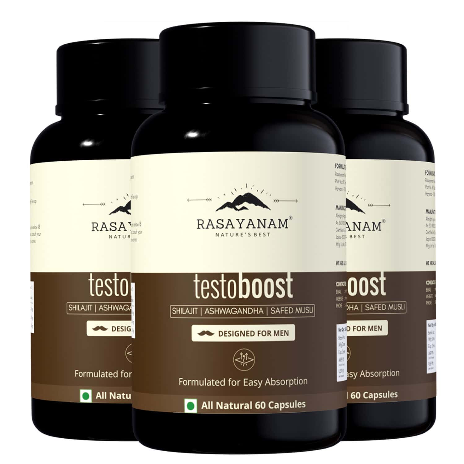 Rasayanam Testoboost For Men | Shilajit | Ashwagandha & Safed Musli (180 Capsules | Pack Of 3)