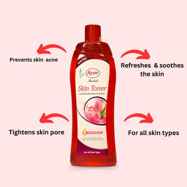 Ayur Herbals Skin Toner With Rose | Aloe & Mint I Trace Dirt And Grime From The Pores I 1000Ml