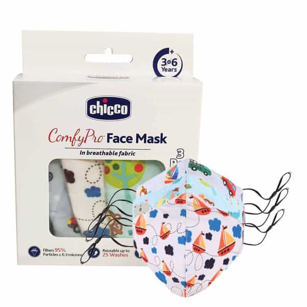 Chicco Comfypro Face Mask|Effective Against 95% Particles|Kids 3-6Y|3Pcs|Car | Jungle | Ship Designs